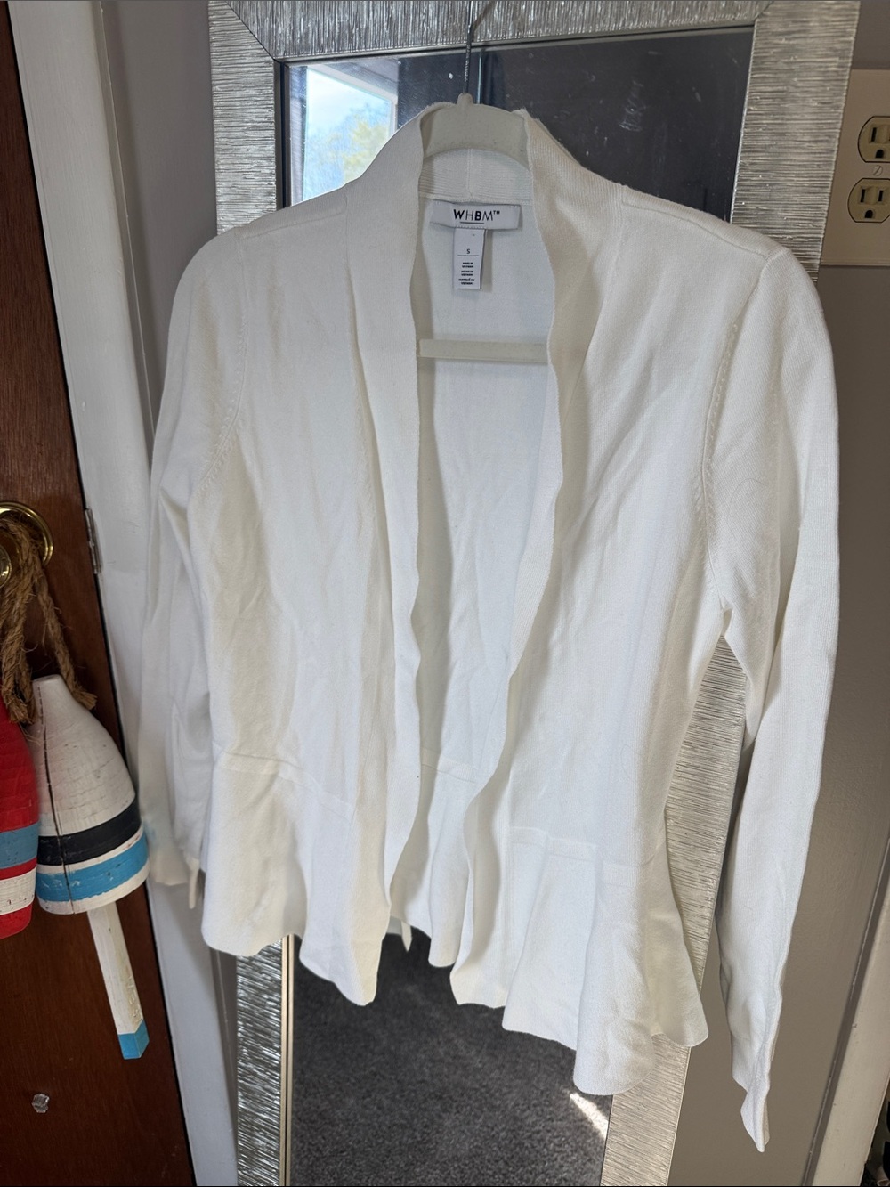White House Black Market white Open-Front Shawl Collar peplum Cardigan
